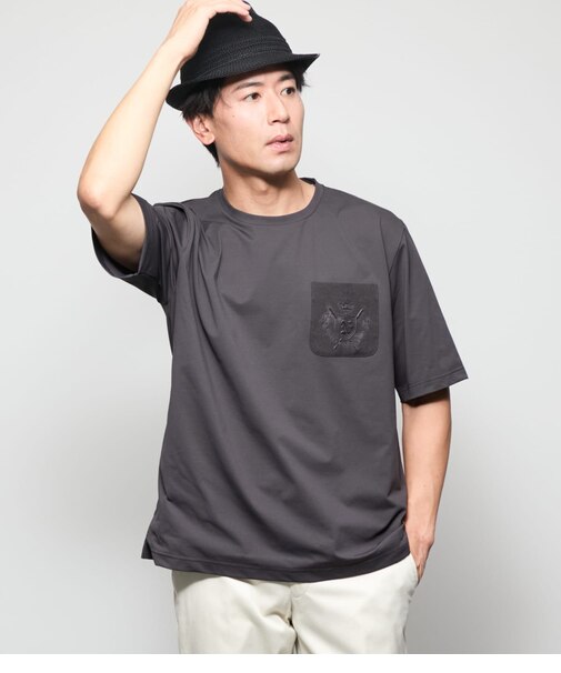 【吸水速乾】COOL COMFORT ニューヨーカーエンボスプリント 半袖 クルーネックTシャツ