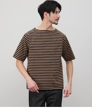 【接触冷感】ボートネックデザイン ボーダーTシャツ
