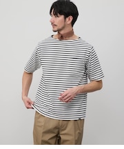 【接触冷感】ボートネックデザイン ボーダーTシャツ