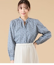 【L】リバティ アバサン・スポット スタンドカラーリボンブラウス