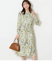 ルミナスフラワープリント フロントタックワンピース