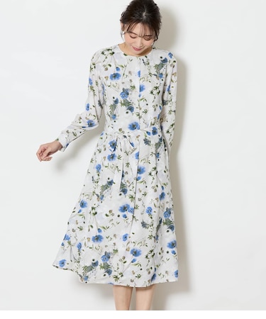 ルミナスフラワープリント フロントタックワンピース