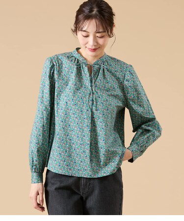 リバティ アバサン・スポット スタンドカラーリボンブラウス