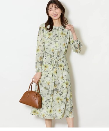 【L】ルミナスフラワープリント フロントタックワンピース