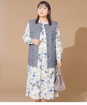 【L】ルミナスフラワープリント フロントタックワンピース