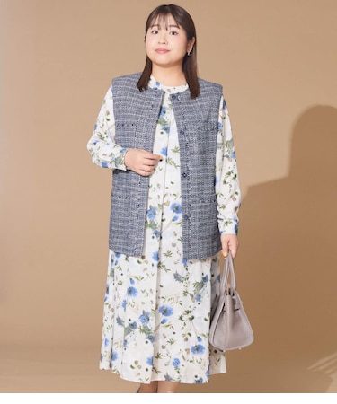 【L】ルミナスフラワープリント フロントタックワンピース