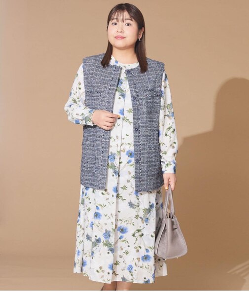 【L】ルミナスフラワープリント フロントタックワンピース