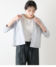 コットンリネンドビーストライプ 7分袖スキッパーブラウス