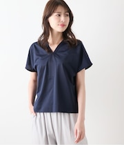 【L】【接触冷感】ハイツイストツイル Vネック半袖プルオーバー