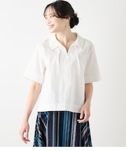 コットンリネンドビーストライプ プルオーバーブラウス