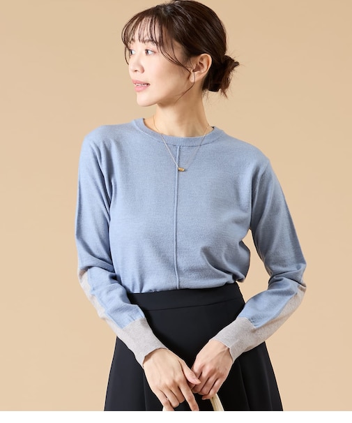 【L】ウール天竺 バイカラーニットプルオーバー