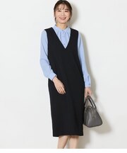 【L】【ウォッシャブル】ソフトブッチャー Vネックジャンパースカート