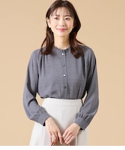 ジオメトリックプリント スタンドフリルブラウス