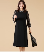 サテン&ラッセルレース コンビワンピース