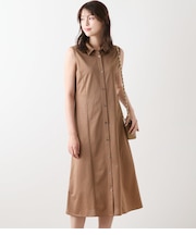 【L】【接触冷感】ハイツイストツイル ノースリーブシャツワンピース