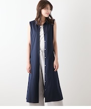【L】【接触冷感】ハイツイストツイル ノースリーブシャツワンピース