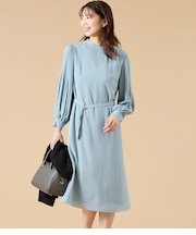 【ウォッシャブル】ソフトジョーゼット 袖プリーツワンピース