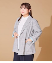 【L】【ウォッシャブル】綿麻カラードグレンチェック ピークドラペルダブルジャケット