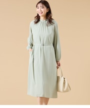 ジオメトリックプリント スタンドギャザーワンピース