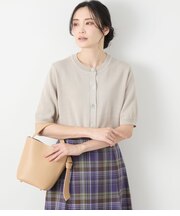 リネンライクワッフル クルーネック5分袖カーディガン