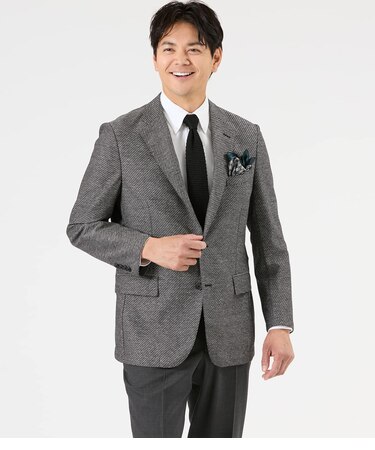 【ウォッシャブル・ストレッチ】リネン混ポリエステル メランジジャージー ジャケット