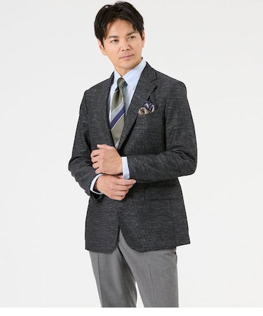 【ウォッシャブル・ストレッチ】リネン混ポリエステル メランジジャージー ジャケット