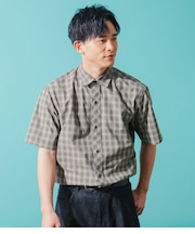 【ドライタッチ・ワッシャー加工・着回し】オンブレーチェック 半袖スマートカラーシャツ