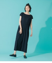 【接触冷感・肌離れ素材】ウエストシャーリングワンピース