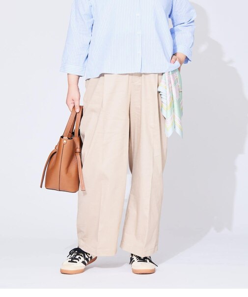 【L】スラブシャンブレー タックワイドパンツ