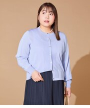 【L】セルロースポリエステル天竺 メタルボタンクルーネックカーディガン