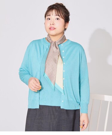 【L】ヴィスコースポリエステル クルーネックカーディガン