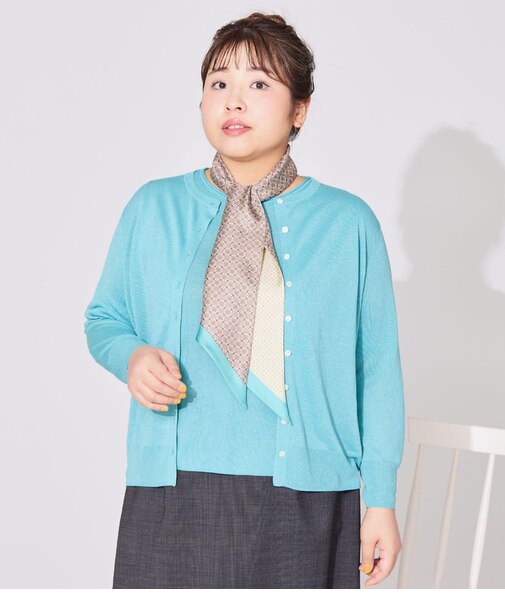 【L】ヴィスコースポリエステル クルーネックカーディガン