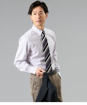 NY FitEase オルタネイトストライプ 長袖ショートボタンダウンシャツ