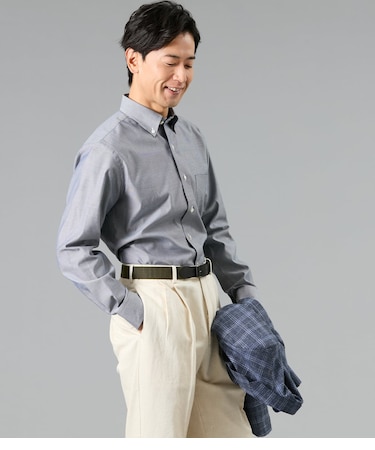 NY FitEase オックス 長袖ショートボタンダウンシャツ