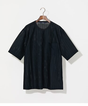 ジャカードストライプ ヘンリーネック Tシャツ