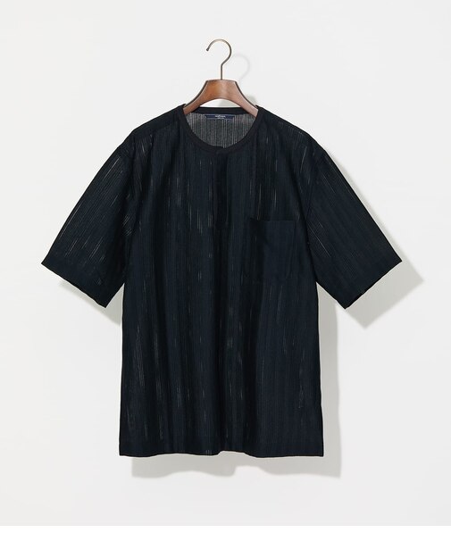 ジャカードストライプ ヘンリーネック Tシャツ