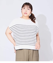 【L】ポリナイロンブークレーホールガーメント(R) フレンチスリーブニットプルオーバー