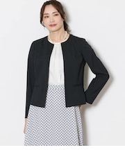【L】【ウォッシャブル】ウールピンヘッド 1ホックノーカラージャケット