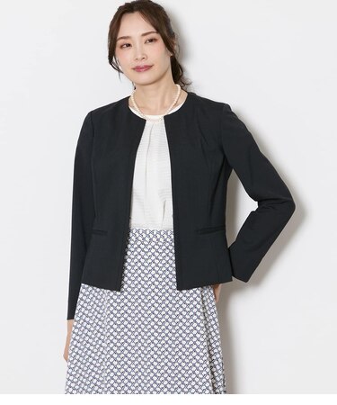 【L】【ウォッシャブル】ウールピンヘッド 1ホックノーカラージャケット