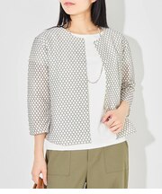 【L】7分袖クルーネックカーディガン レディース ラッセルレース