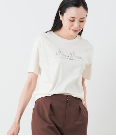半袖クルーネックロゴTシャツ レディース コットン