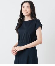 【吸水速乾・接触冷感】フレンチスリーブ クルーネックカットソー レディース プレーティング天竺