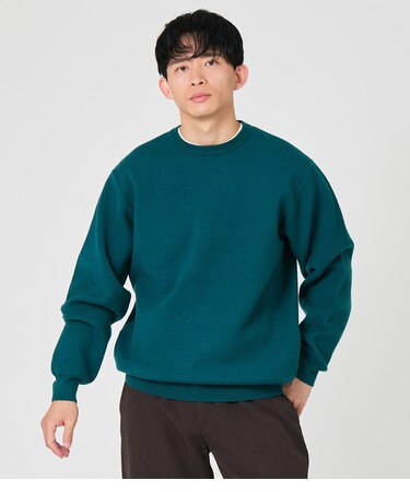【ウォッシャブル】スウェットライク クルーネックニット