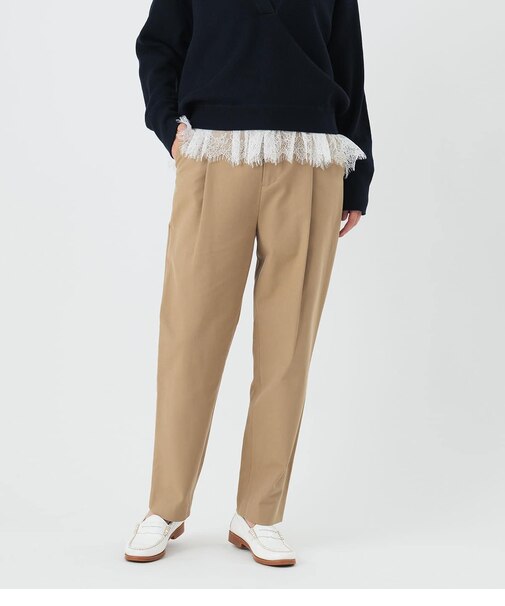 ワンタックチノパンツ レディース コットンレーヨンツイル