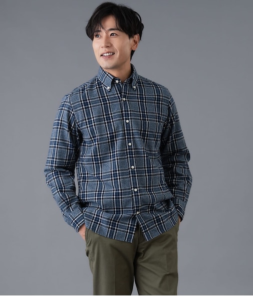ムリネ ビッグチェック 長袖ショートボタンダウンシャツ