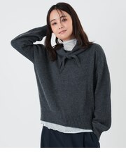 【手洗い可能】スカーフ付オーバーサイズニット レディース カシミヤ混
