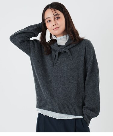 【手洗い可能】スカーフ付オーバーサイズニット レディース カシミヤ混