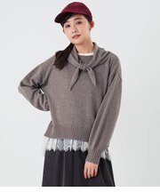 【手洗い可能】スカーフ付オーバーサイズニット レディース カシミヤ混