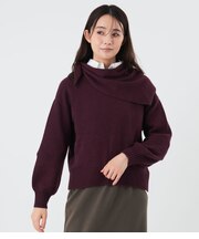 【手洗い可能】スカーフ付オーバーサイズニット レディース カシミヤ混