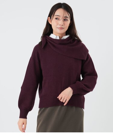 【手洗い可能】スカーフ付オーバーサイズニット レディース カシミヤ混
